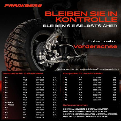 Frankberg 1x Querlenker Satz Vorderachse für Audi A4 Allroad Avant A5 Cabriolet Sportback Q5 2.7L 3.2L 4.2L 2007-2009 Bild Frankberg 1x Querlenker Satz Vorderachse für Audi A4 Allroad Avant A5 Cabriolet Sportback Q5 2.7L 3.2L 4.2L 2007-2009