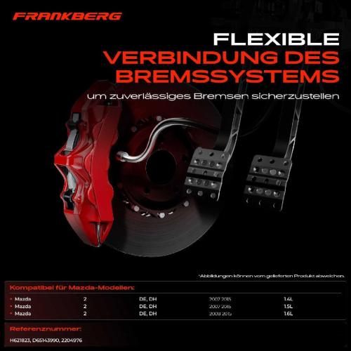 Frankberg 1x Bremsschlauch Bremsschläuche Vorderachse Links für Mazda 2 DE DH 1.3L-1.6L 2007-2015 Bild Frankberg 1x Bremsschlauch Bremsschläuche Vorderachse Links für Mazda 2 DE DH 1.3L-1.6L 2007-2015