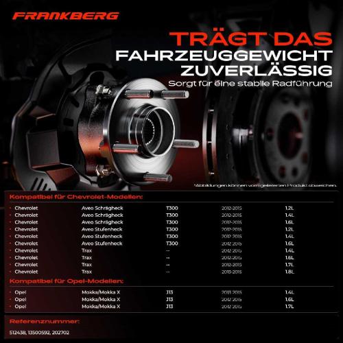 Frankberg 1x Radnabe Radlagersatz Hinterachse beidseitig für Opel Mokka/Mokka X Chevrolet Aveo Schrägheck Stufenheck Bild Frankberg 1x Radnabe Radlagersatz Hinterachse beidseitig für Opel Mokka/Mokka X Chevrolet Aveo Schrägheck Stufenheck