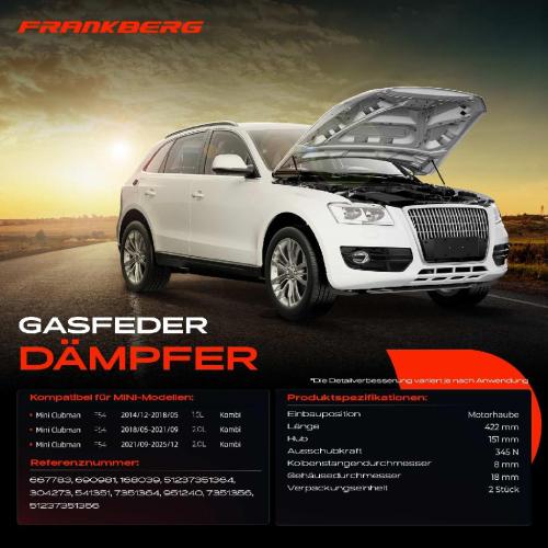 Frankberg 2x Gasfeder Dämpfer Motorhaube für MINI Mini Clubman F54 Kombi Bj ab 2014 Bild Frankberg 2x Gasfeder Dämpfer Motorhaube für MINI Mini Clubman F54 Kombi Bj ab 2014