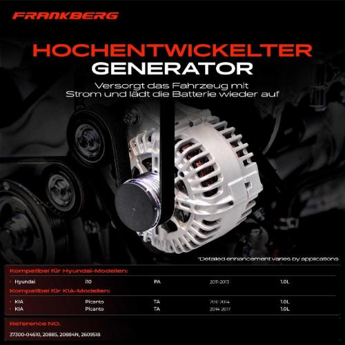 Frankberg 1x Lichtmaschine Generator f r Hyundai i10 PA KIA Picanto TA 1.0 2011-2017 Bild Frankberg 1x Lichtmaschine Generator f r Hyundai i10 PA KIA Picanto TA 1.0 2011-2017