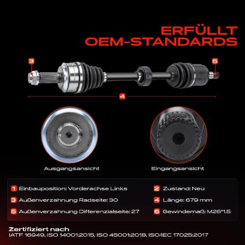 Frankberg 1x Antriebswelle Vorderachse Links für Honda Accord VIII Kombi CU CW 2.0L 2.4L 2008-2015 Bild Frankberg 1x Antriebswelle Vorderachse Links für Honda Accord VIII Kombi CU CW 2.0L 2.4L 2008-2015