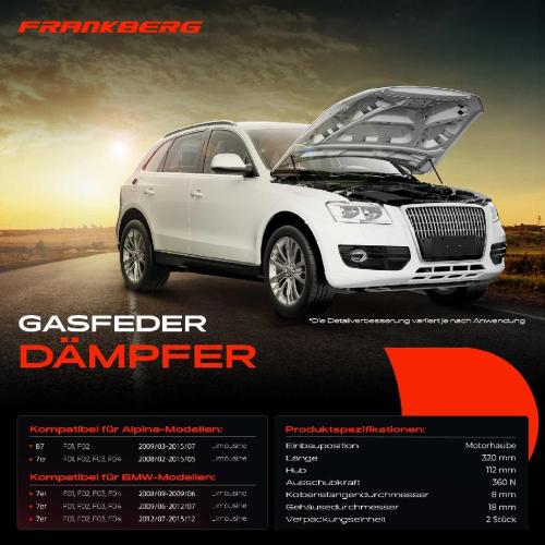 Frankberg 2x Gasfeder Dämpfer Motorhaube für BMW 7er F01 F02 F03 F04 Limousine 2008-2015 Bild Frankberg 2x Gasfeder Dämpfer Motorhaube für BMW 7er F01 F02 F03 F04 Limousine 2008-2015