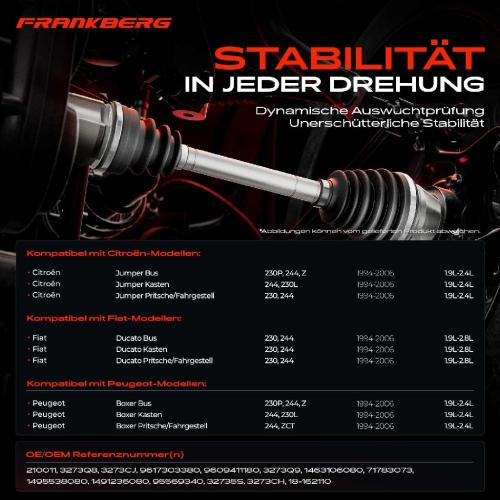 Frankberg 1x Antriebswelle Vorderachse Rechts für Citroën Jumper Bus Peugeot Boxer Bus Kasten Fiat Ducato Bus Bild Frankberg 1x Antriebswelle Vorderachse Rechts für Citroën Jumper Bus Peugeot Boxer Bus Kasten Fiat Ducato Bus