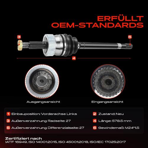 1x Antriebswelle Vorderachse Links für Jeep Grand Cherokee I ZG ZJ Wrangler 1991-1999 Bild 1x Antriebswelle Vorderachse Links für Jeep Grand Cherokee I ZG ZJ Wrangler 1991-1999
