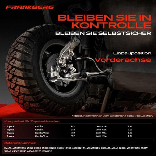 Frankberg 1x Querlenker Satz Vorderachse für Toyota Corolla Kombi Stufenheck Verso 1.6L 2.0L 1.8L 2001-2006 Bild Frankberg 1x Querlenker Satz Vorderachse für Toyota Corolla Kombi Stufenheck Verso 1.6L 2.0L 1.8L 2001-2006