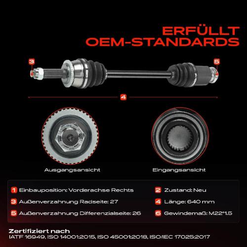 1x Antriebswelle Vorderachse Rechts für Mitsubishi Lancer VII CSA CTA 2004-2007 Bild 1x Antriebswelle Vorderachse Rechts für Mitsubishi Lancer VII CSA CTA 2004-2007