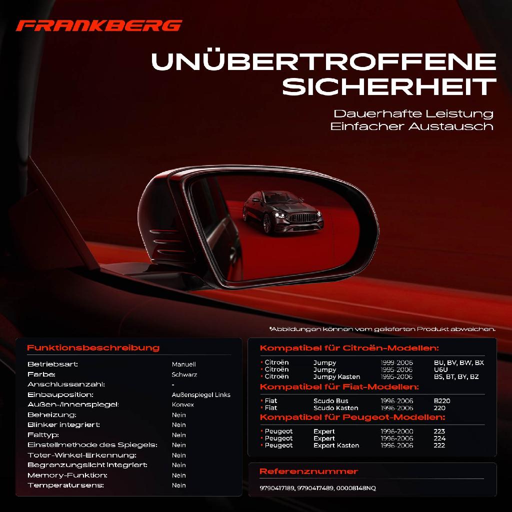 1x Außenspiegel Links für Citroën Jumpy U6U BS BT BY BZ Fiat Scudo Peugeot Expert