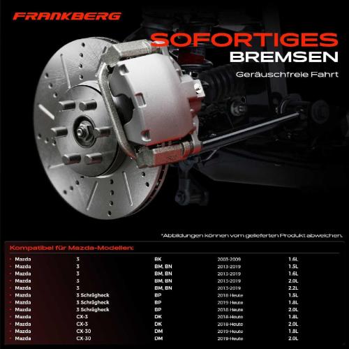 Frankberg 2x Bremsscheiben Hinterachse f r Mazda 3 Schr gheck Stufenheck CX-3 CX-30 Bj ab 2003 Bild Frankberg 2x Bremsscheiben Hinterachse f r Mazda 3 Schr gheck Stufenheck CX-3 CX-30 Bj ab 2003