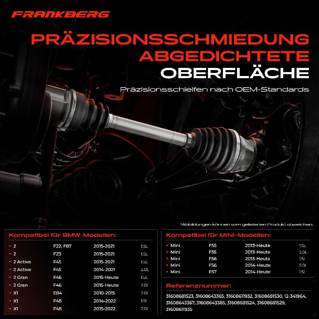 1x Antriebswelle Gelenksatz Vorderachse für BMW X1 E84 F48 MINI Mini F55 Cooper One D