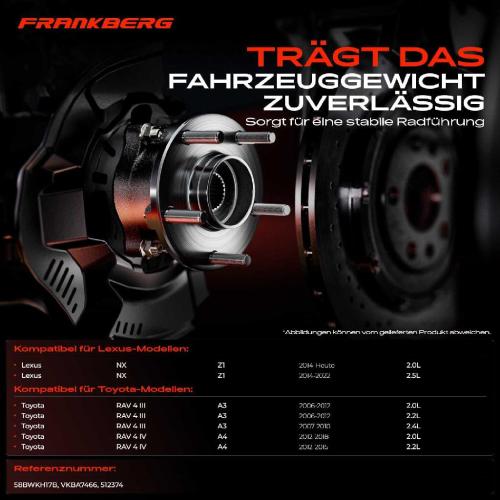 1x Radnabe Radlagersatz Hinterachse beidseitig für Lexus NX Toyota RAV 4 III IV 2.0L 2.5L 2.2L 2.4L Bj ab 2006 Bild 1x Radnabe Radlagersatz Hinterachse beidseitig für Lexus NX Toyota RAV 4 III IV 2.0L 2.5L 2.2L 2.4L Bj ab 2006