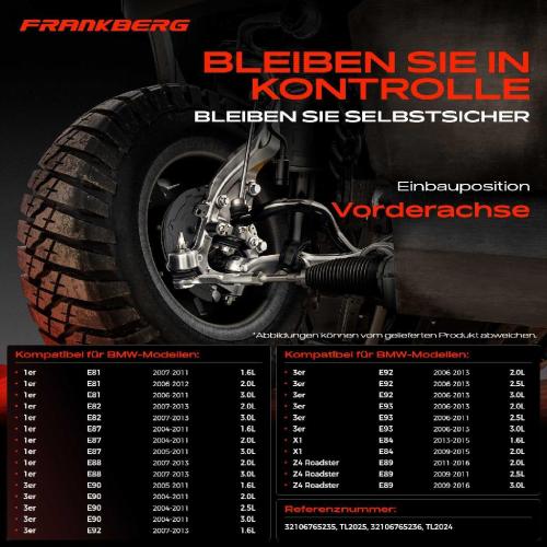 Frankberg 1x Querlenker Satz Vorderachse für BMW 1er E81 E81 E87 1er Cabriolet E88 1er Coupe E82 3er Cabriolet E90 E93 Bild Frankberg 1x Querlenker Satz Vorderachse für BMW 1er E81 E81 E87 1er Cabriolet E88 1er Coupe E82 3er Cabriolet E90 E93