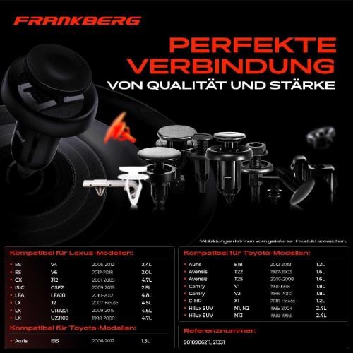 Frankberg 20x Befestigungsclips Stoßstange Schweller Radkasten für Toyota Hilux V Pick-up Camry Kombi Avensis Verso Bild Frankberg 20x Befestigungsclips Stoßstange Schweller Radkasten für Toyota Hilux V Pick-up Camry Kombi Avensis Verso