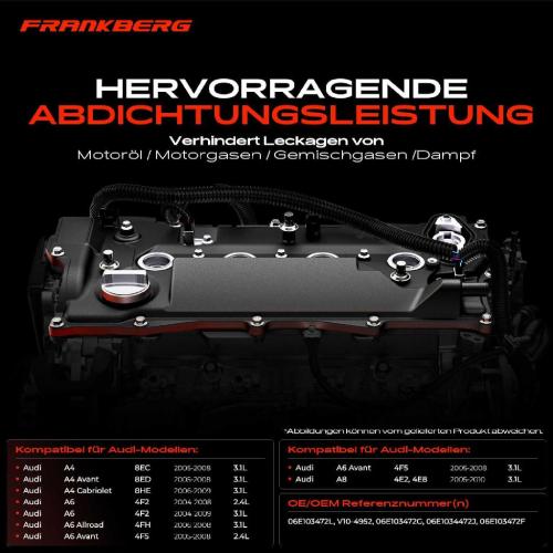 Frankberg 1x Ventildeckel Zylinderkopfhaube für Audi A4 8E 8H B7 A6 4F C6 A8 4E 2.4L 3.2L Bild Frankberg 1x Ventildeckel Zylinderkopfhaube für Audi A4 8E 8H B7 A6 4F C6 A8 4E 2.4L 3.2L