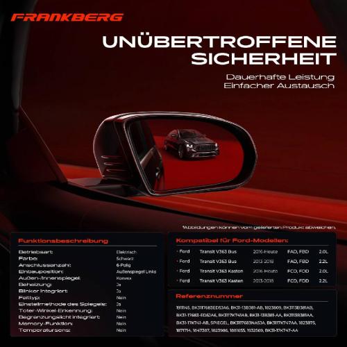 1x Außenspiegel Links für Ford Transit V363 Bus Transit Kasten FAD FBD FCD FDD Bild 1x Außenspiegel Links für Ford Transit V363 Bus Transit Kasten FAD FBD FCD FDD