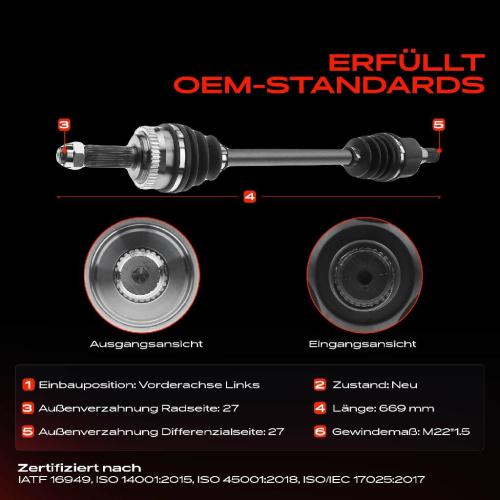 Frankberg 1x Antriebswelle Vorderachse Links für Hyundai i30 Kombi FD 1.6L 2007-2012 Bild Frankberg 1x Antriebswelle Vorderachse Links für Hyundai i30 Kombi FD 1.6L 2007-2012