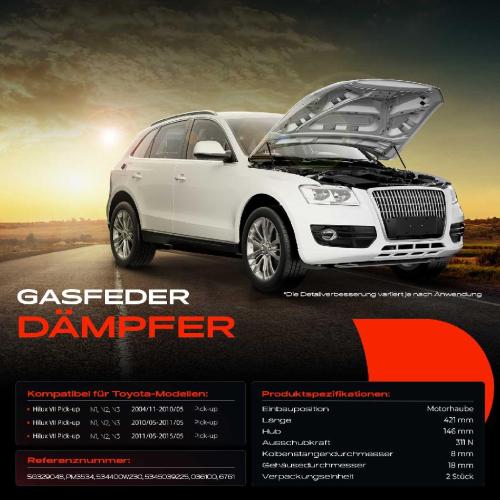 Frankberg 2x Gasfeder Dämpfer Motorhaube für Toyota Hilux VII Pick-up N1 N2 N3 2004-2015 Bild Frankberg 2x Gasfeder Dämpfer Motorhaube für Toyota Hilux VII Pick-up N1 N2 N3 2004-2015