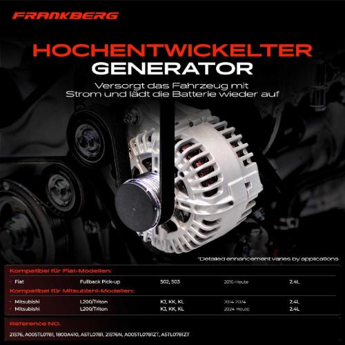 Frankberg 1x Lichtmaschine Generator für Fiat Fullback Pick-up Mitsubishi L200/Triton 2.4L Bild Frankberg 1x Lichtmaschine Generator für Fiat Fullback Pick-up Mitsubishi L200/Triton 2.4L