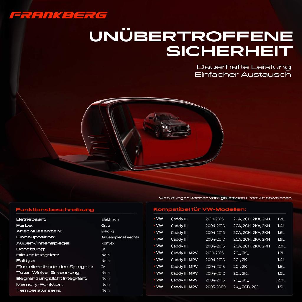 1x Außenspiegel Rechts für VW Caddy III 2C 2K 2KB 2KJ 2CB 2CJ 2CA 2CH 2KA 2KH 2004-2015