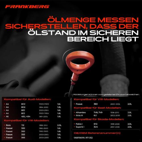 Frankberg 1x Ölmessstab Ölpeilstab Ölstab für VW Passat 3B Audi A4 8D A6 Skoda Seat 1994-2010 Bild Frankberg 1x Ölmessstab Ölpeilstab Ölstab für VW Passat 3B Audi A4 8D A6 Skoda Seat 1994-2010