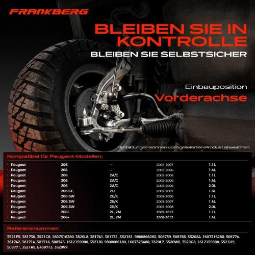 Frankberg 1x Querlenker Satz Vorderachse für Peugeot 206 CC Schrägheck SW Van 206 1.6L 1.1L 1.4L 2.0L 2002-2013 Bild Frankberg 1x Querlenker Satz Vorderachse für Peugeot 206 CC Schrägheck SW Van 206 1.6L 1.1L 1.4L 2.0L 2002-2013