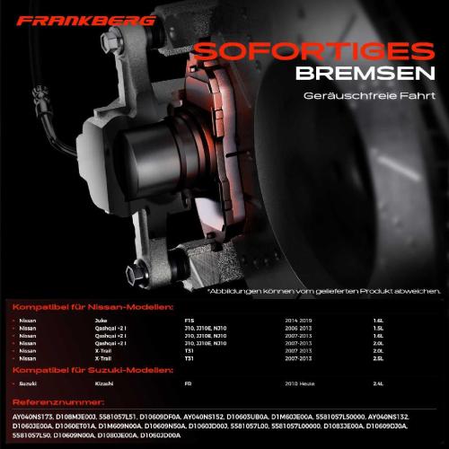 4x Bremsbeläge Vorderachse für Nissan Juke Qashqai I X-Trail Suzuki Kizashi 2006-2025 Bild 4x Bremsbeläge Vorderachse für Nissan Juke Qashqai I X-Trail Suzuki Kizashi 2006-2025