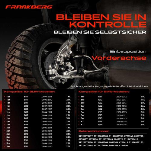 Frankberg 6x Querlenker Vorderachse für BMW 1er Cabriolet Coupe E81 E87 E88 E82 3er E90 E93 E92 E91 E84 2004-2015 Bild Frankberg 6x Querlenker Vorderachse für BMW 1er Cabriolet Coupe E81 E87 E88 E82 3er E90 E93 E92 E91 E84 2004-2015