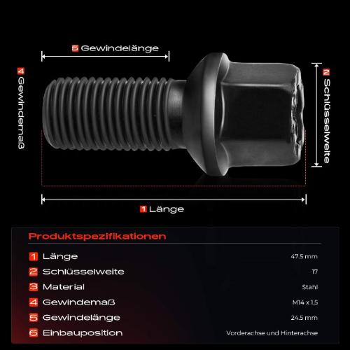 20x Radschraube für Audi 80 90 100 200 A1 A2 A3 A4 Bild 20x Radschraube für Audi 80 90 100 200 A1 A2 A3 A4