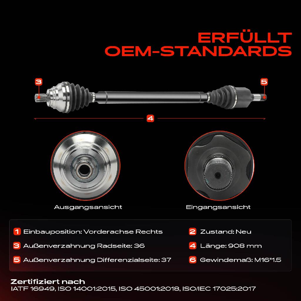 1x Antriebswelle Vorderachse Rechts für VW Golf VII Tiguan Audi A3 Limousine Q2 Q3 TT Seat Leon