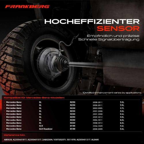 1x ABS Sensor Vorderachse beidseitig für Mercedes-Benz SL R230 SLR R199 SLR Roadster 5.5L 5.4L 6.2L 2001-2012 Bild 1x ABS Sensor Vorderachse beidseitig für Mercedes-Benz SL R230 SLR R199 SLR Roadster 5.5L 5.4L 6.2L 2001-2012