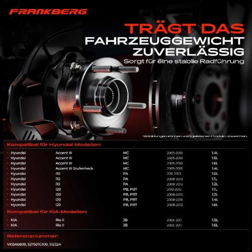 Frankberg 2x Radnabe Radlagersatz Hinterachse beidseitig f r Hyundai Accent III Stufenheck Getz i10 i20 KIA Picanto Bild Frankberg 2x Radnabe Radlagersatz Hinterachse beidseitig f r Hyundai Accent III Stufenheck Getz i10 i20 KIA Picanto
