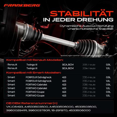 Frankberg 1x Antriebswelle Hinterachse Links für Renault Twingo 3 BCA BCM Bj ab 2014 Bild Frankberg 1x Antriebswelle Hinterachse Links für Renault Twingo 3 BCA BCM Bj ab 2014