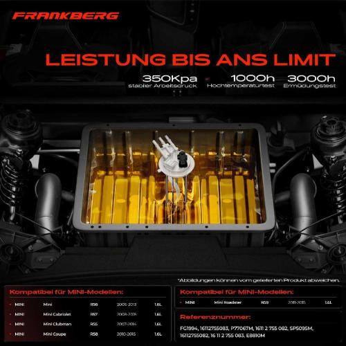 Frankberg 1x Kraftstoffpumpe für MINI Mini R56 Mini Cabriolet R57 Mini Clubman R55 Mini Coupe R58 Mini Roadster R59 Bild Frankberg 1x Kraftstoffpumpe für MINI Mini R56 Mini Cabriolet R57 Mini Clubman R55 Mini Coupe R58 Mini Roadster R59