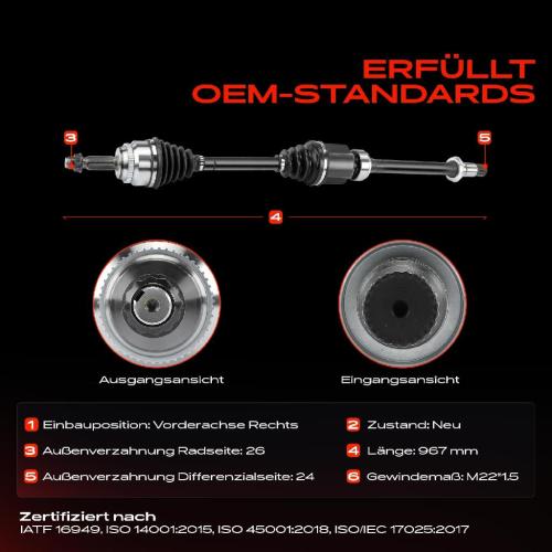 Frankberg 1x Antriebswelle Vorderachse Rechts für Toyota Camry Stufenheck V3 Previa R3 2.4L 2001-2006 Bild Frankberg 1x Antriebswelle Vorderachse Rechts für Toyota Camry Stufenheck V3 Previa R3 2.4L 2001-2006