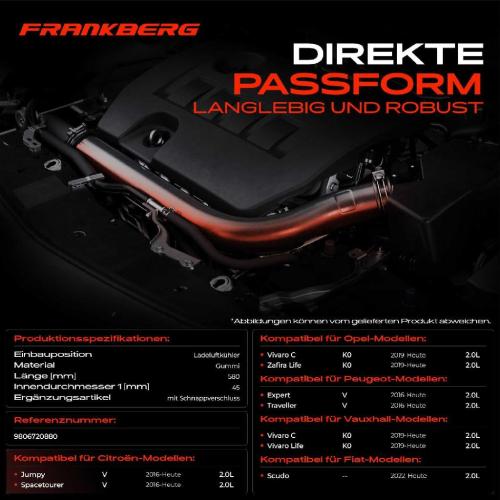 Frankberg 1x Kühlerschlauch Turboschlauch für Citroën Jumpy Bus Kasten Pritsche/Fahrgestell Fiat Opel Peugeot Bild Frankberg 1x Kühlerschlauch Turboschlauch für Citroën Jumpy Bus Kasten Pritsche/Fahrgestell Fiat Opel Peugeot