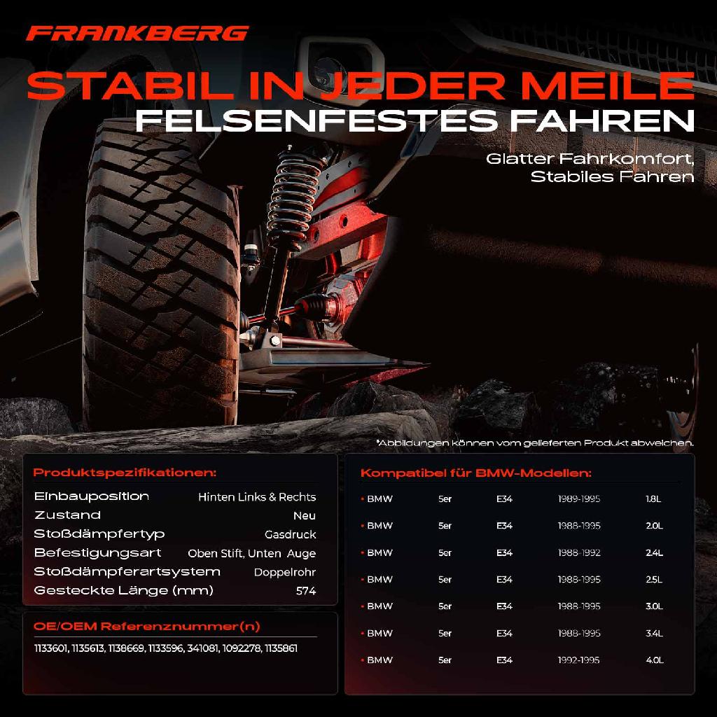 2x Stoßdämpfer Hinterachse für BMW 5er E34 1.8L 2.0L 2.4L 2.5L 3.0L 3.4L 4.0L 1988-1995