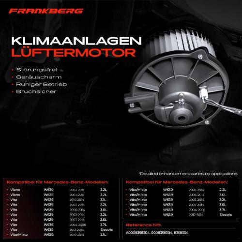 Frankberg 1x Gebläsemotor Innenraumgebläse für Mercedes-Benz Viano Vito Vito/Mixto W639 2003-2014 Bild Frankberg 1x Gebläsemotor Innenraumgebläse für Mercedes-Benz Viano Vito Vito/Mixto W639 2003-2014