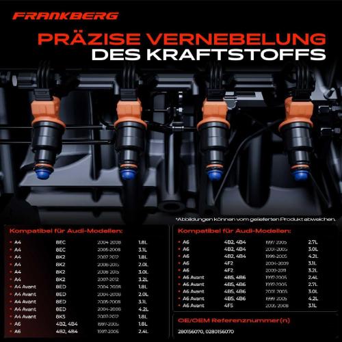 Frankberg 4x Einspritzventil Einspritzdüse für Audi A4 8EC 8K2 A4 Avant A6 4B2 Bild Frankberg 4x Einspritzventil Einspritzdüse für Audi A4 8EC 8K2 A4 Avant A6 4B2