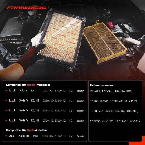 2x Luftfilter Filtereinsatz für Suzuki Swift IV Splash Opel Agila B 1.2L Bild 2x Luftfilter Filtereinsatz für Suzuki Swift IV Splash Opel Agila B 1.2L