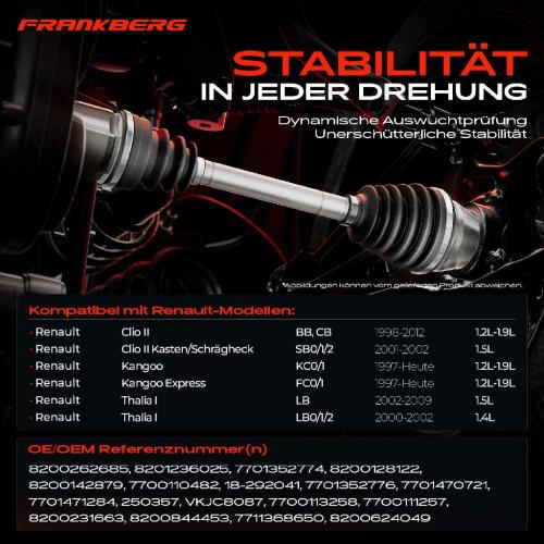 Frankberg 1x Antriebswelle Vorderachse Rechts für Renault Clio 2 Kangoo Bj ab 1997 Bild Frankberg 1x Antriebswelle Vorderachse Rechts für Renault Clio 2 Kangoo Bj ab 1997