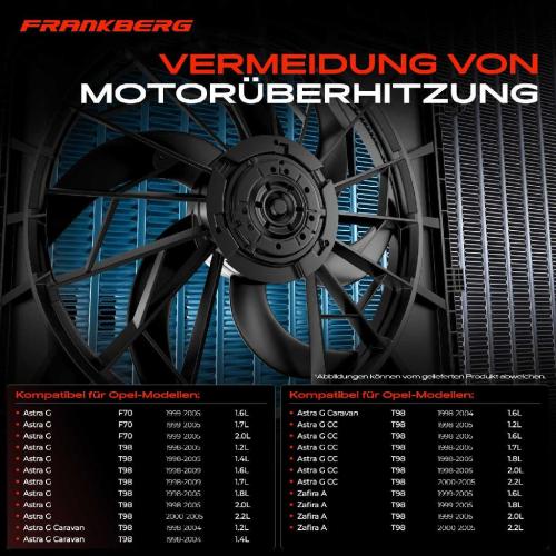 Frankberg 1x Motorkühller Einfachlüfter mit Kühlerlüfterrahmen Opel Astra G F67 F48 F08 Zafira A F75 Bild Frankberg 1x Motorkühller Einfachlüfter mit Kühlerlüfterrahmen Opel Astra G F67 F48 F08 Zafira A F75