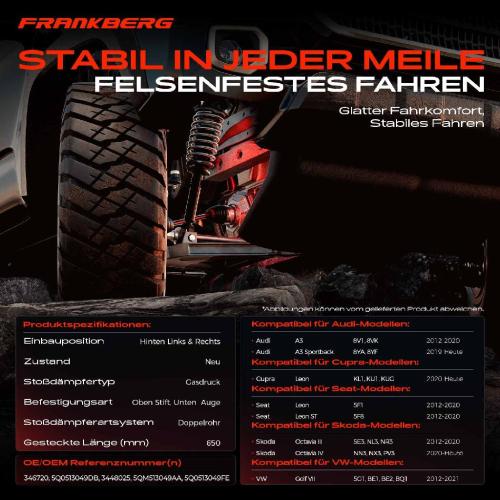 2x Stoßdämpfer Hinterachse für VW Golf Audi A3 Skoda Octavia Seat Leon Bj ab 2012 Bild 2x Stoßdämpfer Hinterachse für VW Golf Audi A3 Skoda Octavia Seat Leon Bj ab 2012