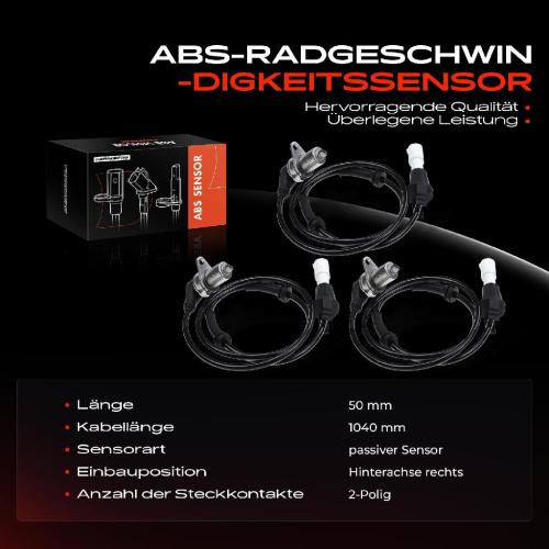 3x ABS Sensor Hinterachse rechts für BMW 5er E28 6er E24 1.8L 2.0L 2.4L 2.7L 2.5L 2.8L 3.4L 1975-1989 Bild 3x ABS Sensor Hinterachse rechts für BMW 5er E28 6er E24 1.8L 2.0L 2.4L 2.7L 2.5L 2.8L 3.4L 1975-1989