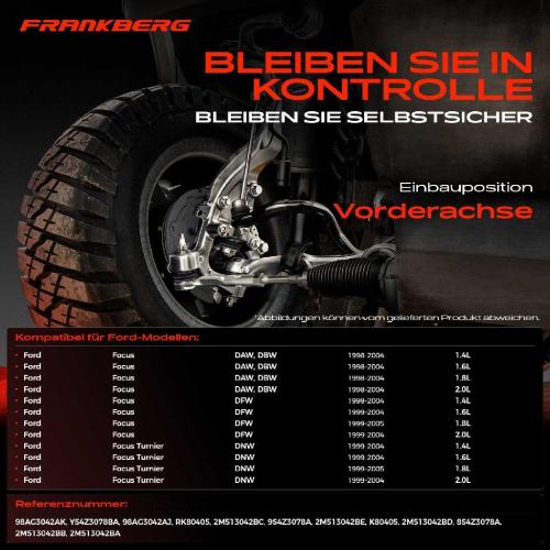 Frankberg 1x Querlenker Vorderachse für Ford Focus DAW DBW Focus Stufenheck DFW Focus Turnier DNW 1.4L 1998-2005 Bild Frankberg 1x Querlenker Vorderachse für Ford Focus DAW DBW Focus Stufenheck DFW Focus Turnier DNW 1.4L 1998-2005