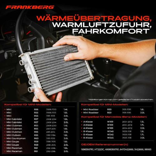 1x Wärmetauscher Innenraumheizung für Mercedes-Benz W169 W245 MINI Mini R50 R56 R61 Bild 1x Wärmetauscher Innenraumheizung für Mercedes-Benz W169 W245 MINI Mini R50 R56 R61