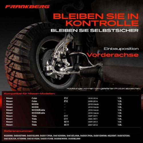 Frankberg 1x Querlenker Satz Vorderachse für Nissan Cube NV200 Kasten NV200/Evalia Bus Tiida Schrägheck Stufenheck Bild Frankberg 1x Querlenker Satz Vorderachse für Nissan Cube NV200 Kasten NV200/Evalia Bus Tiida Schrägheck Stufenheck