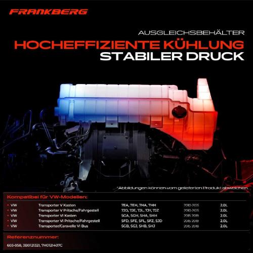Frankberg 1x Ausgleichsbehälter Kühlmittelbehälter für VW Transporter V VI 2.0L 2010-2018 Bild Frankberg 1x Ausgleichsbehälter Kühlmittelbehälter für VW Transporter V VI 2.0L 2010-2018