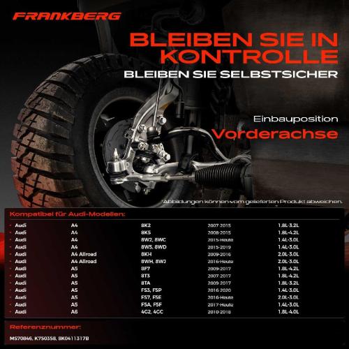 Frankberg 2x Koppelstange Vorderachse für Audi A4 Allroad Avant A5 Cabriolet Sportback A6 A7 A8 Q5 Bj ab 2007 Bild Frankberg 2x Koppelstange Vorderachse für Audi A4 Allroad Avant A5 Cabriolet Sportback A6 A7 A8 Q5 Bj ab 2007