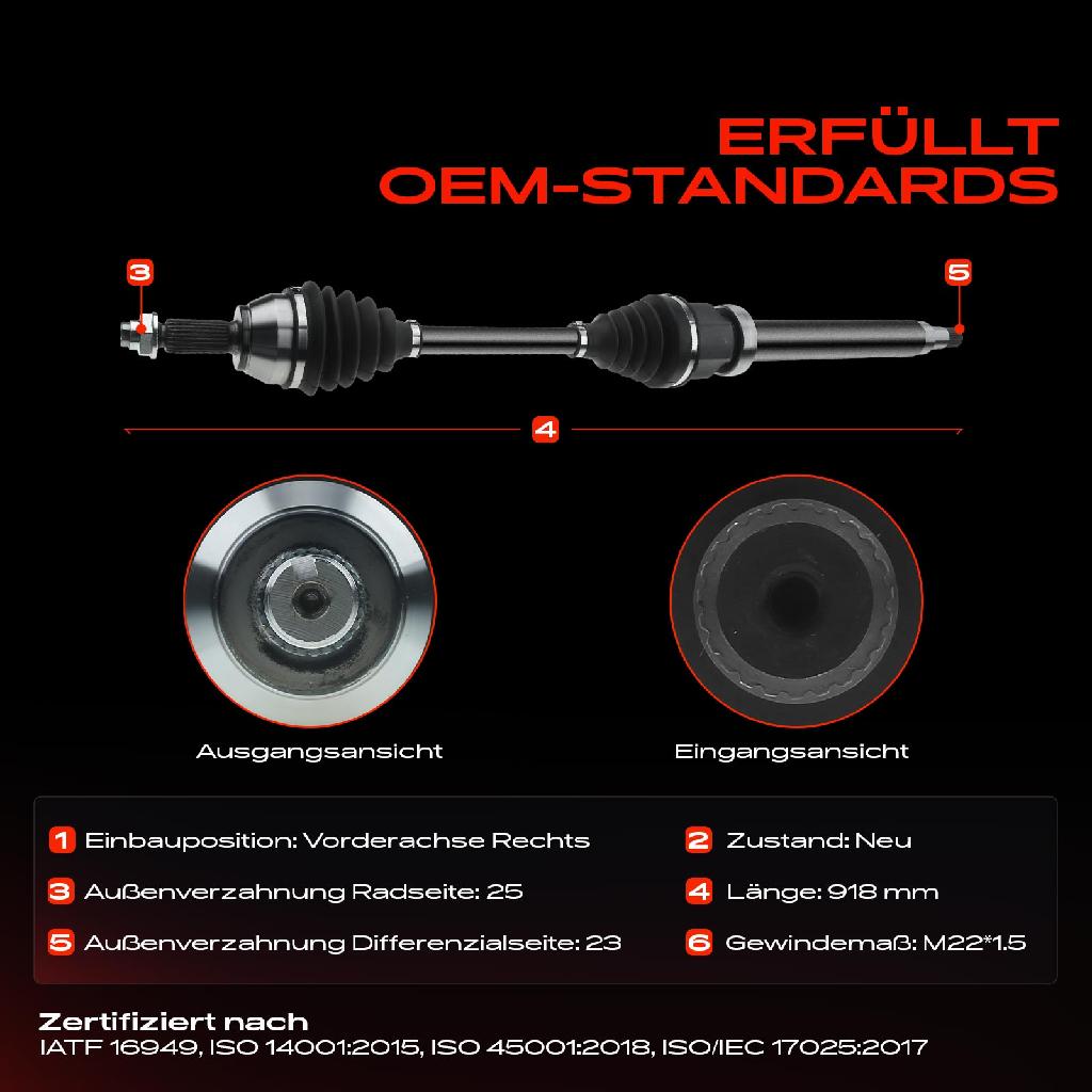 1x Antriebswelle Vorderachse Rechts für Ford Fiesta JD Fusion B-Max Mazda 2