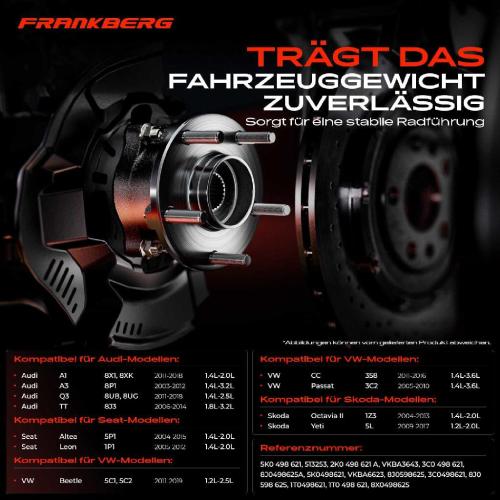 Frankberg 1x Radnabe Radlagersatz Vorderachse beidseitig für VW Golf Plus V Variant Passat Scirocco Sharan Tiguan Touran Bild Frankberg 1x Radnabe Radlagersatz Vorderachse beidseitig für VW Golf Plus V Variant Passat Scirocco Sharan Tiguan Touran